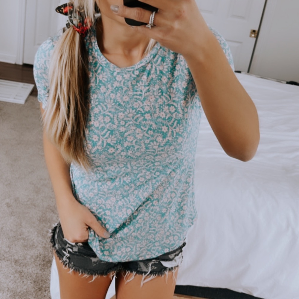NWT Rebecca Taylor Floral Print Linen Tee